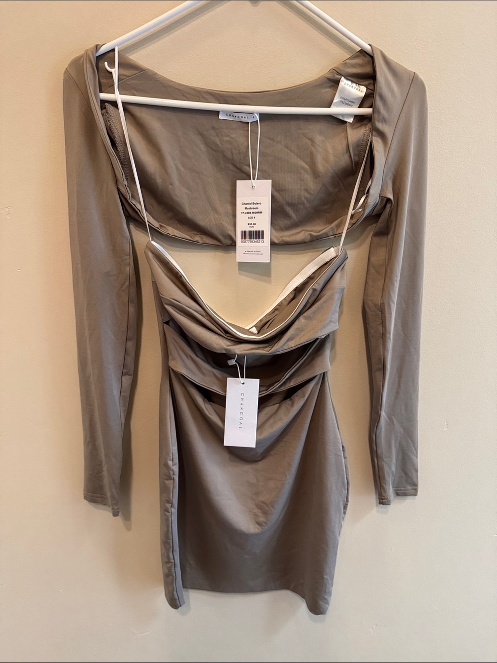 Strappy Mini Dress in Taupe with Shrug